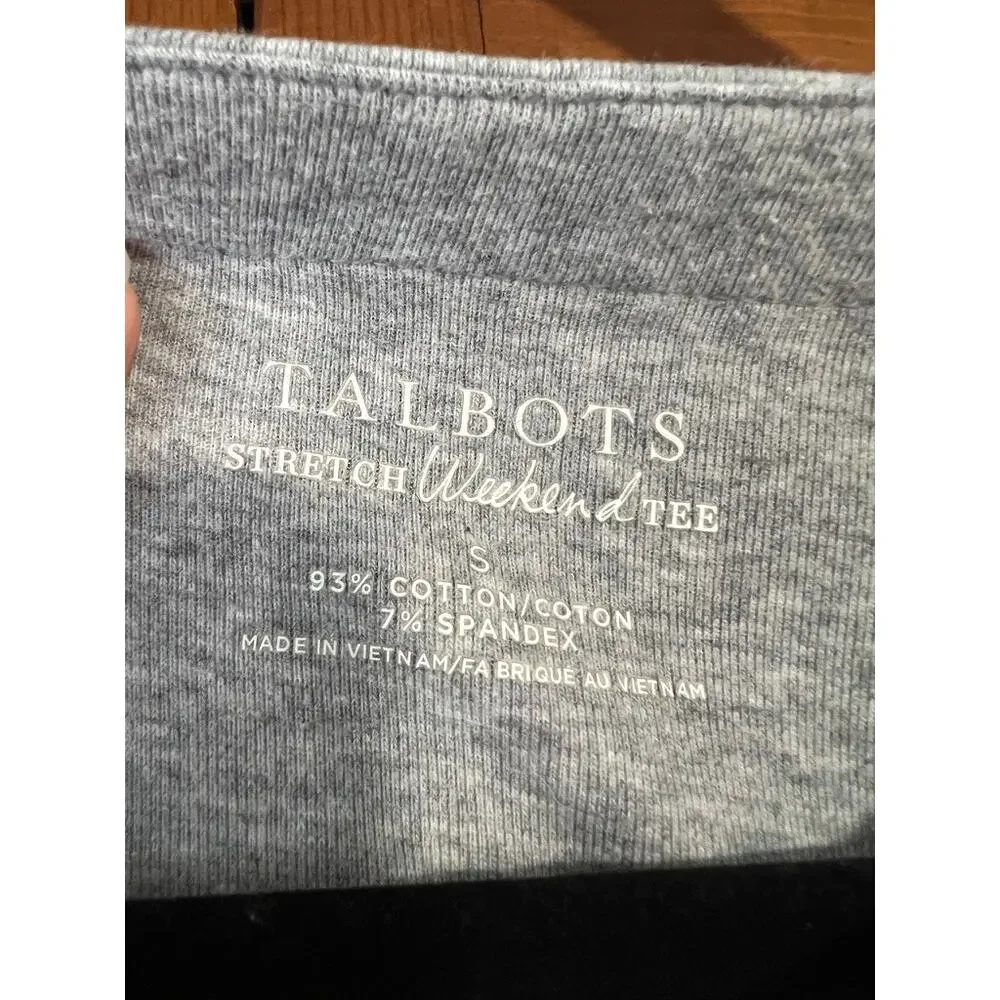 Talbots Stretch Weekend Tee Gray Women's 1/2 Sleeve Cotton Blend Minimalist SZ S